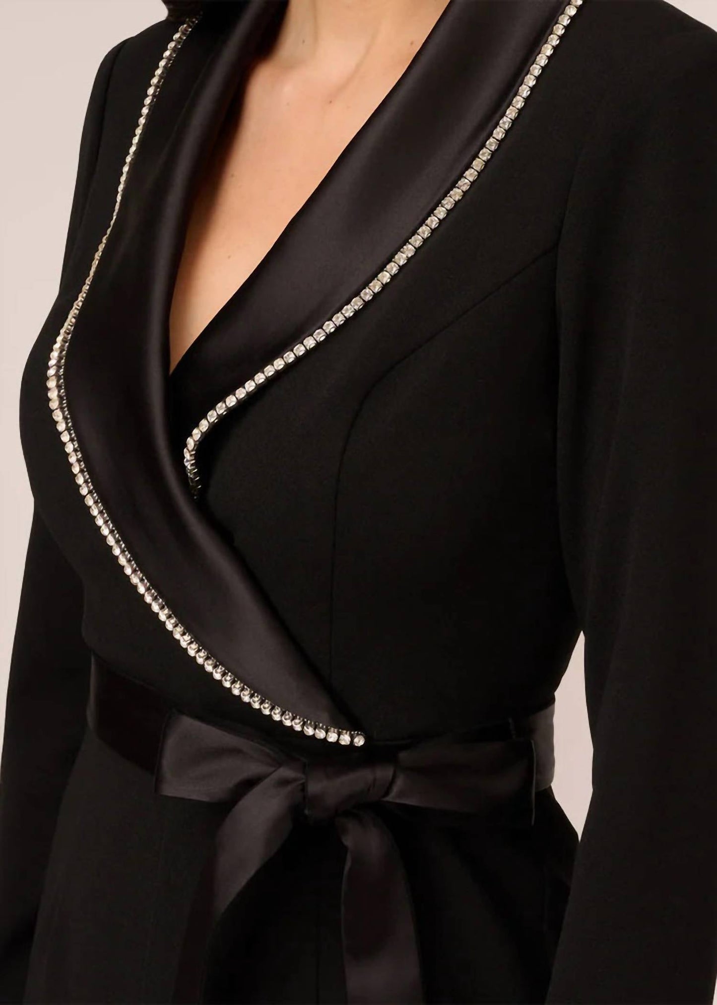 Adrianna Papell - Long Sleeve Embellished Collar Knit Crepe Jumpsuit