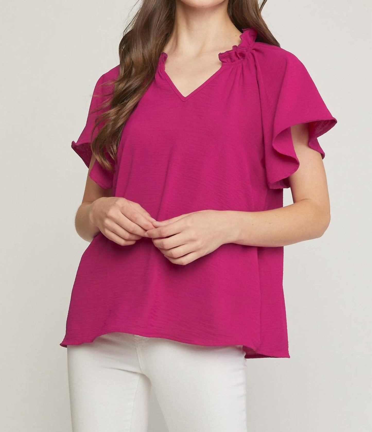Entro - Ruffled Flutter Sleeve Blouse