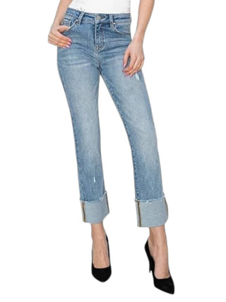 Risen - High Rise Crop Straight Cuffed Slim Jeans