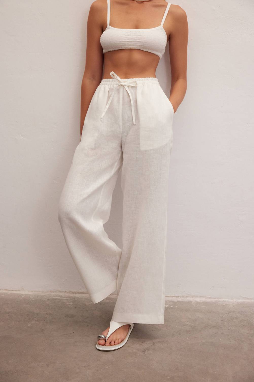 Le Cle - Ivory Wide Leg Linen Pants