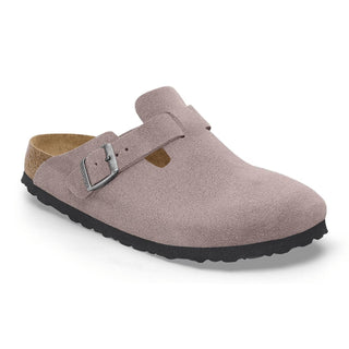 Birkenstock - Tamancos femininos de camurça Boston Soft Footbed