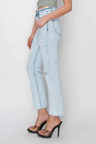 Risen - High Rise Knee Distressed Slim Straight Jean