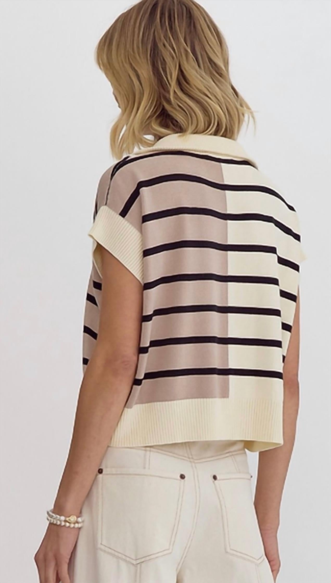 Entro - Quarter Zip Stripe Sweater