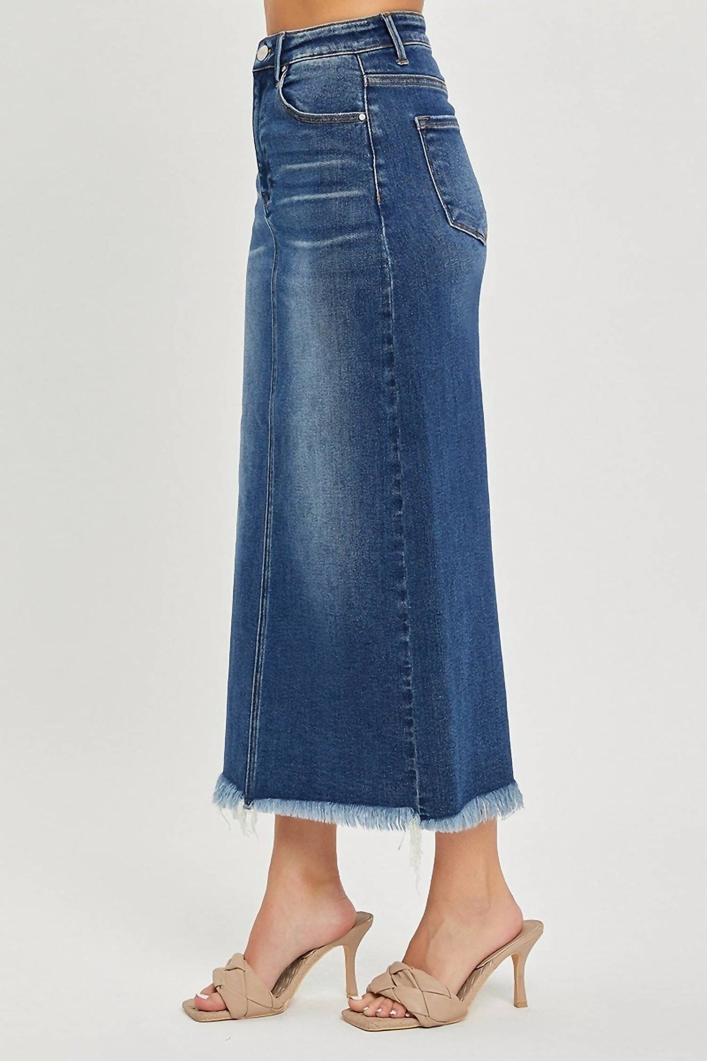 Risen - High Rise Frayed Long Pencil Skirt