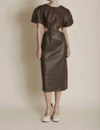 Aureum - Vestido midi com recortes em couro vegano