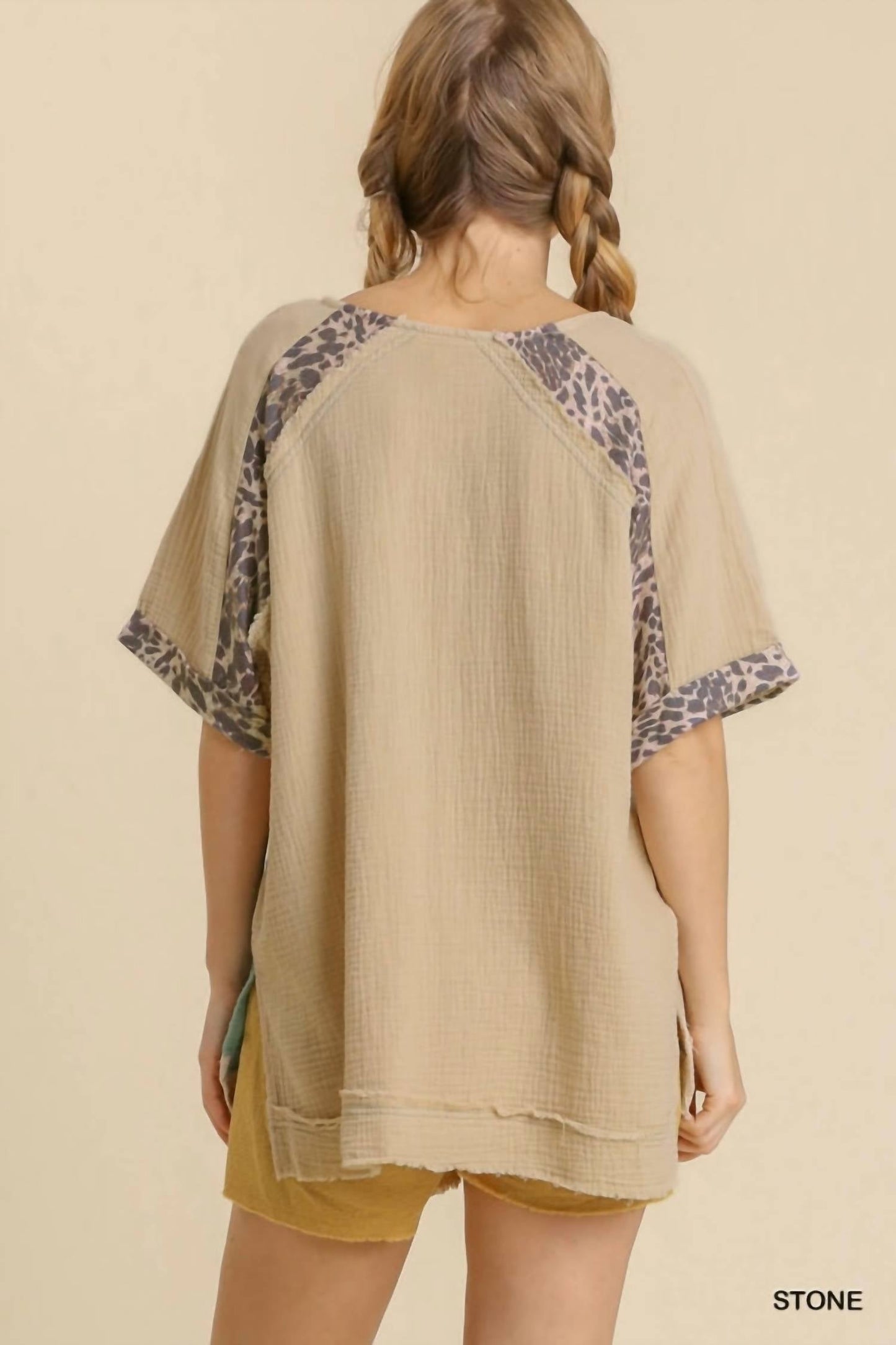 Umgee - Color Block Cotton Gauze Top