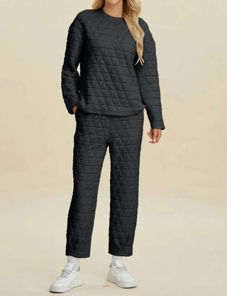 Trendsi - Double Take Full Size Texture Round Neck Long Sleeve Top and Pants Set