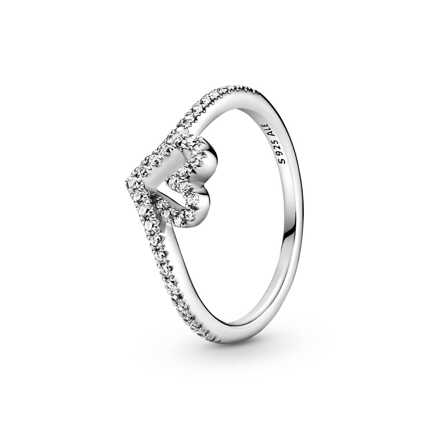 Pandora - Women's Sparkling Wishbone Heart Ring