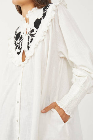 Free People - Blusa bordada com botões Rose Vines
