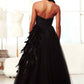 Mac Duggal - Swan-Inspired Ballgown with Feathered Tulle Skirt