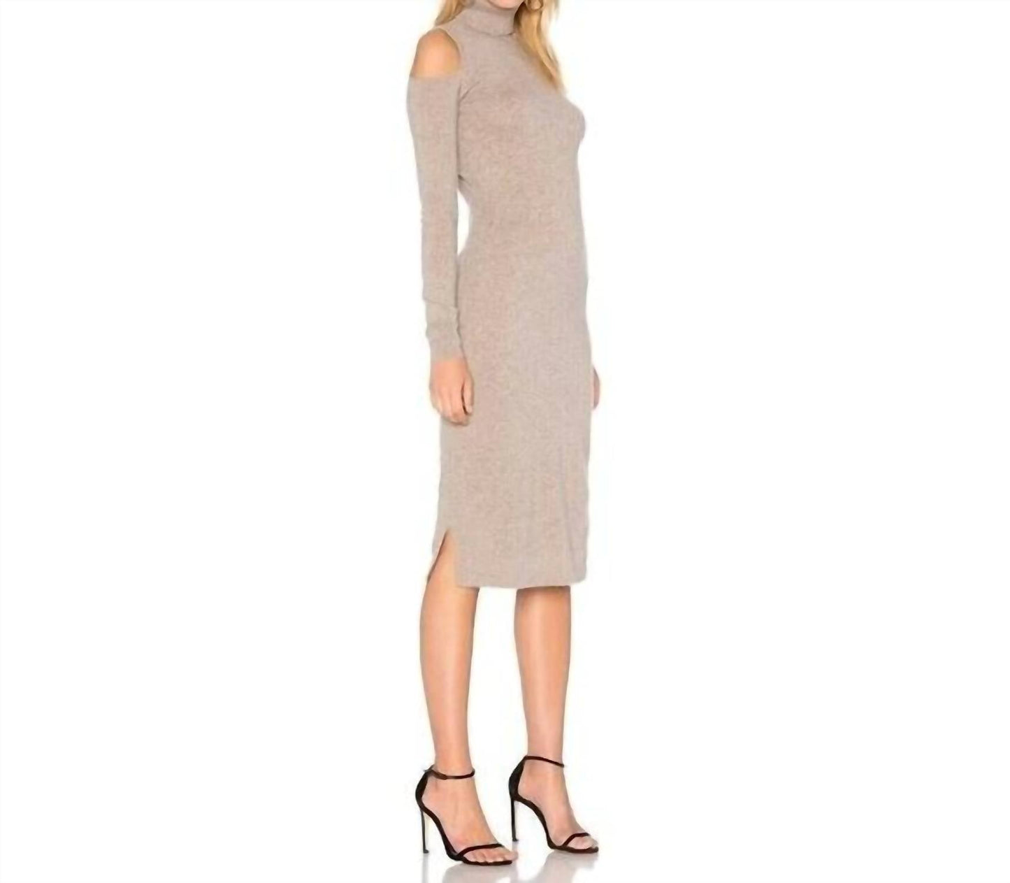 Autumn Cashmere - Cold Shoulder Turtleneck Cashmere Sweater Dress