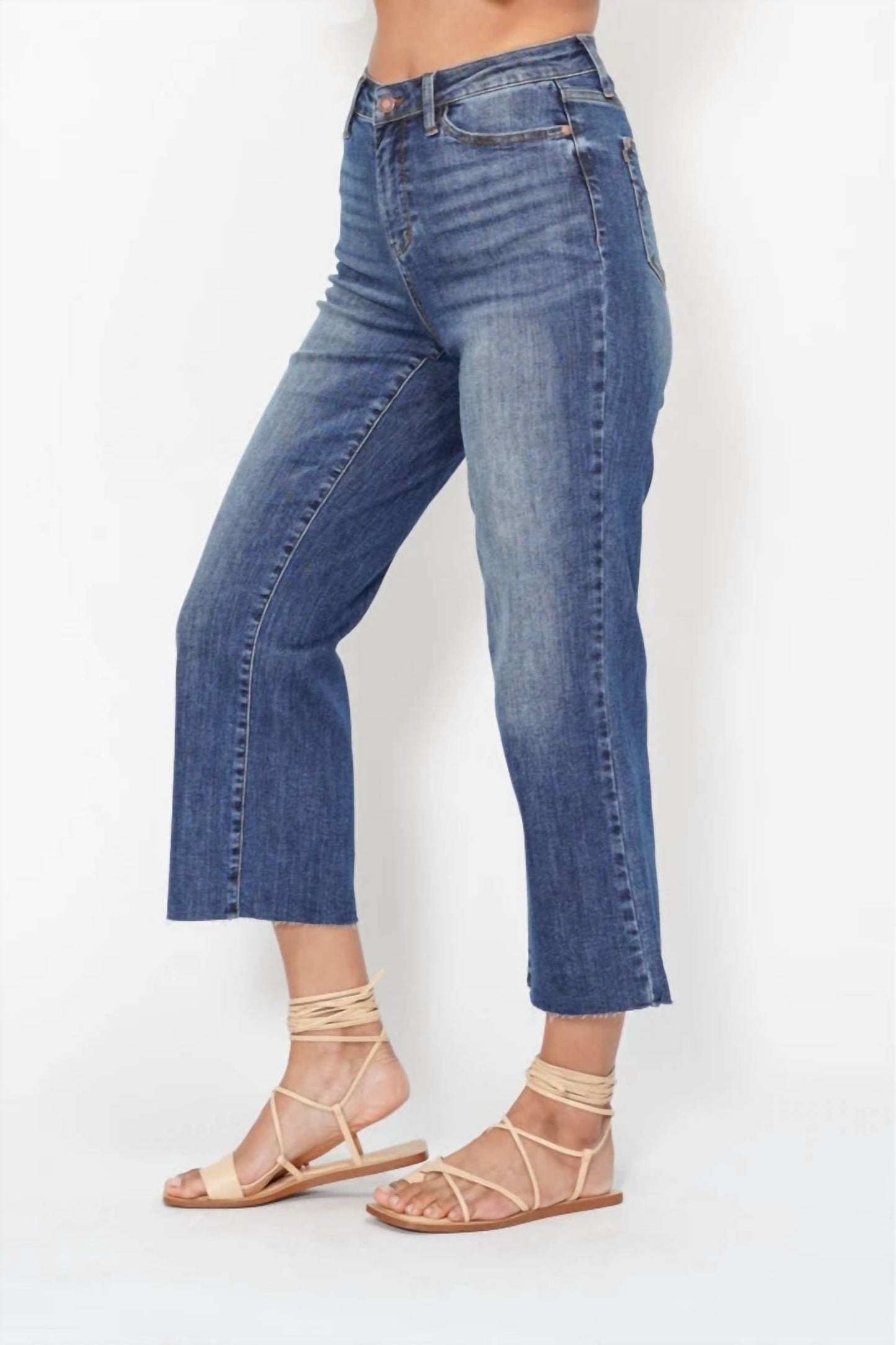 Judy Blue - Wide Leg Crop With Back Pocket Embroidery Jeans