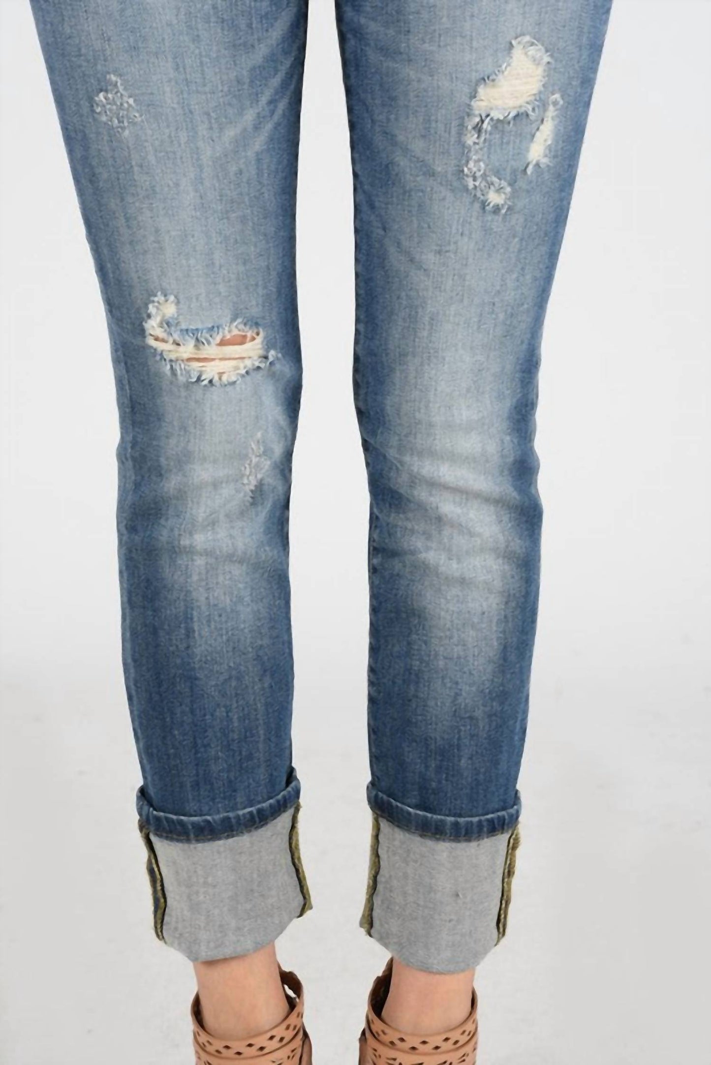 Judy Blue - Distressed Cuffed Straight Leg Jeans