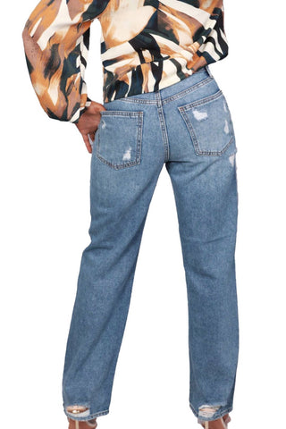 Just Black Denim - Calça jeans desgastada de cintura alta