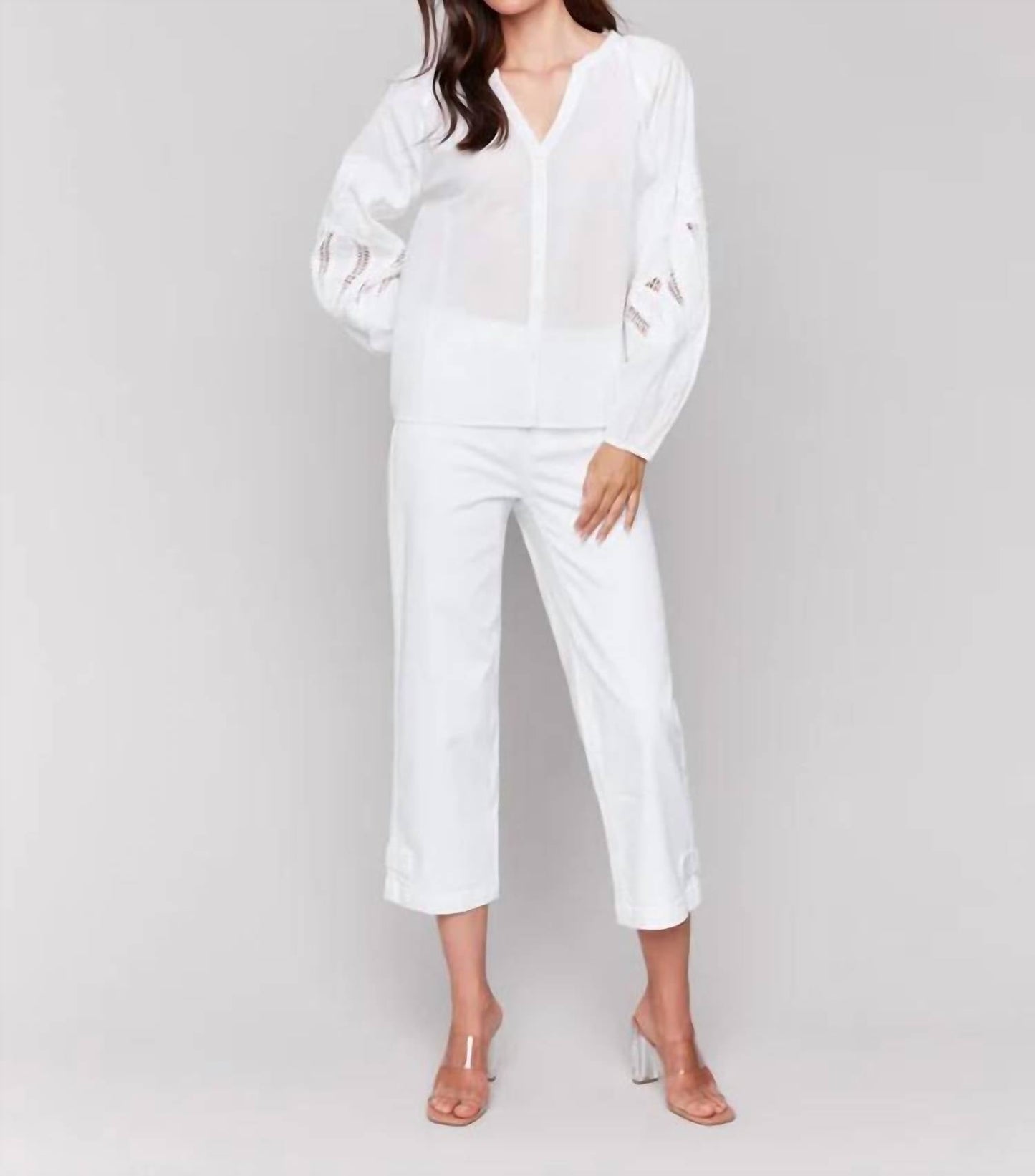 Charlie B - Cotton Button-front Blouse With Embroidery