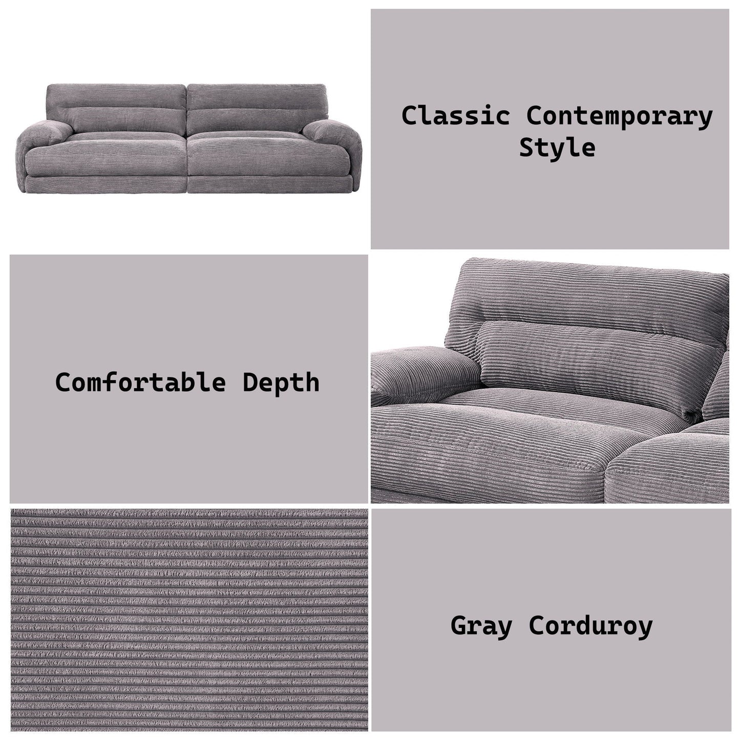 Cadenza Corduroy Loveseat - Gray