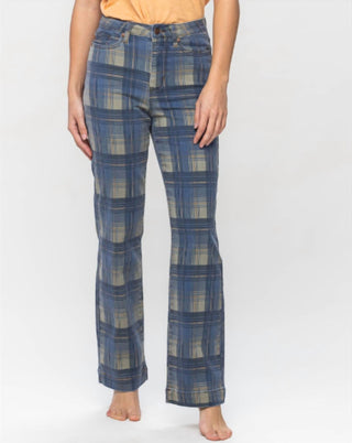 Judy Blue - High Waist Plaid Vintage Look Straight Leg Jeans