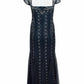 Adrianna Papell - V-neck Godet Cutout Back Embellished Mesh Gown