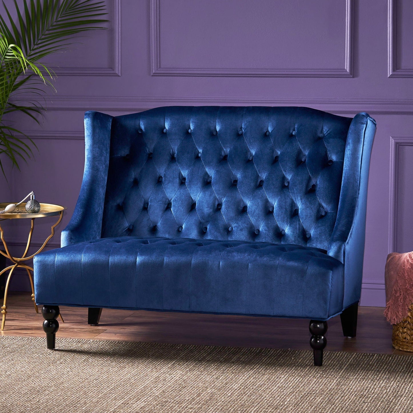 Nurturing Upholstered Loveseat With Wing Back And Diamond Tufting