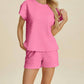 Double Take - Sleek Texture T-Shirt and Shorts Set