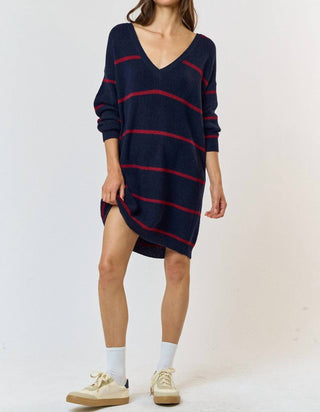 Lalavon - Stripe V-neck Sweater Mini Dress