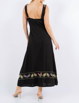 Paparazzi - Vestido longo bordado em mistura de linho