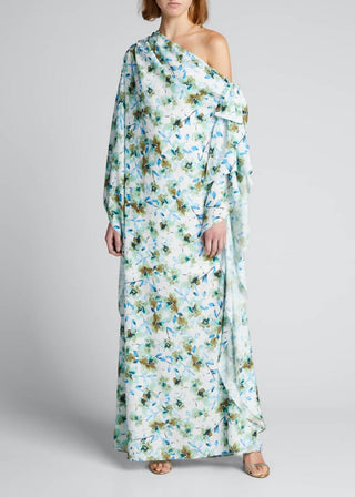 Badgley Mischka - Reo Floral One-shoulder Caftan Gown