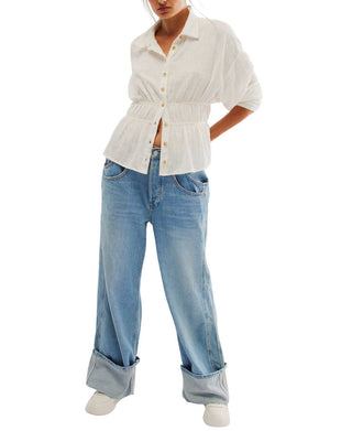 Free People - Calça jeans com punho e cintura baixa Inal Countdown