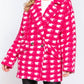 Active Usa - Double Breasted Check Print Boucle Fleece Coat