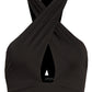 Naked Wardrobe Crossover Halter Crop Top in Black, Size Medium