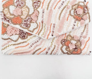Treasure Jewels - Bolsa clutch feminina com contas em tons de pêssego