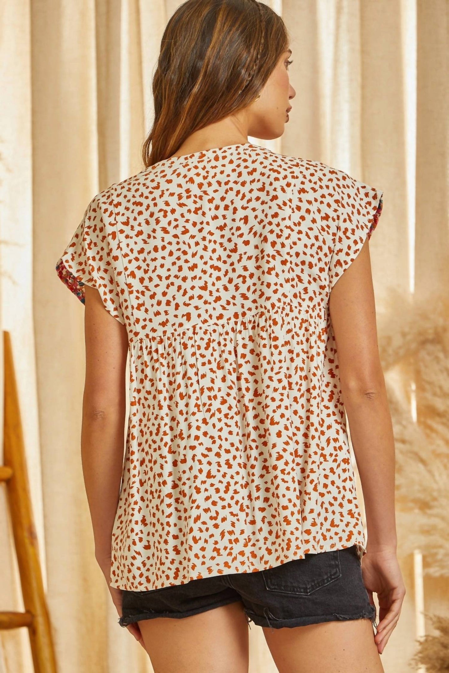 Little Daisy Closet - Embroidery Detail Split Neck Blouse