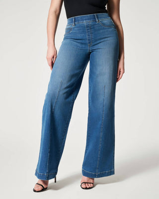 Spanx - Calça jeans larga com costura frontal