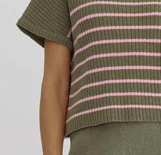 Entro - Mock Neck Striped Top