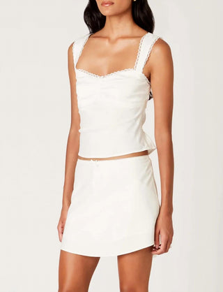 Nia - Sleeveless Lace Trim Tie Back Top