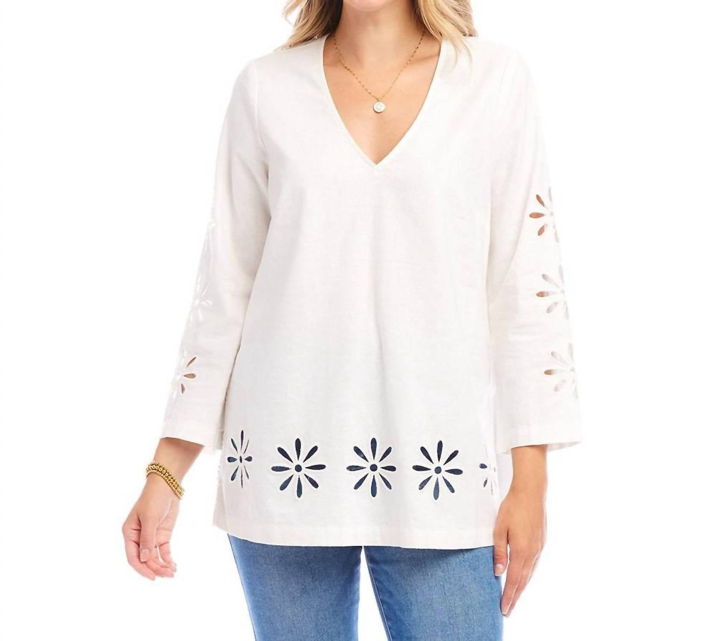 Karen Kane - Cutout Embroidered Flower Detail Tunic