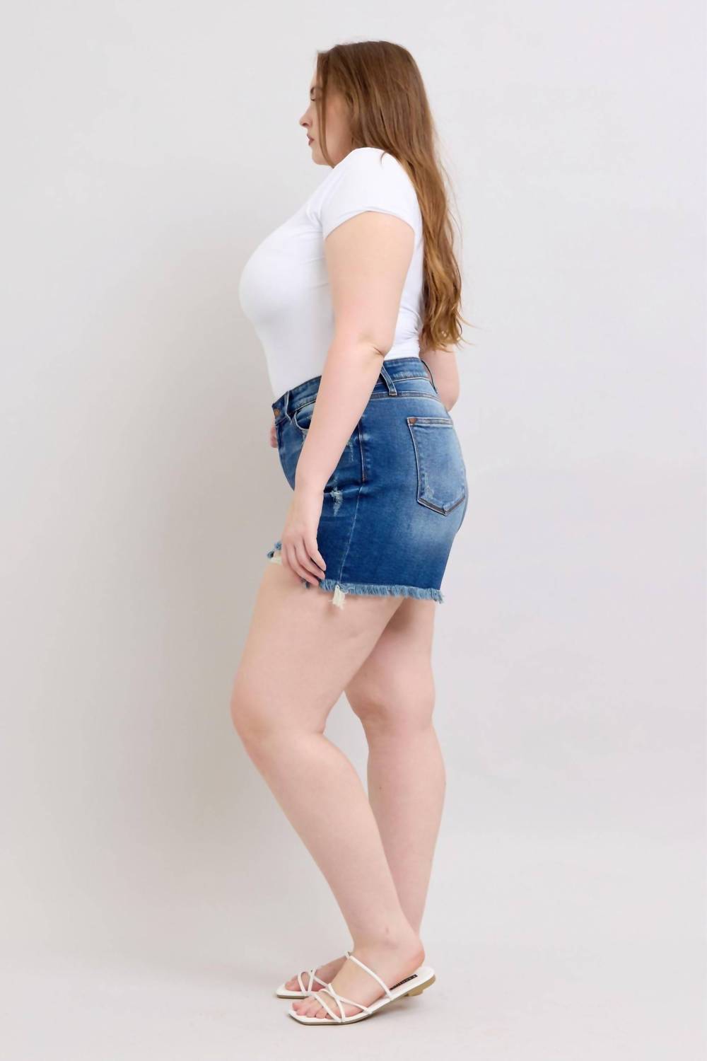 Judy Blue - Mid Rise Two Button With Destroy Dad Denim Short