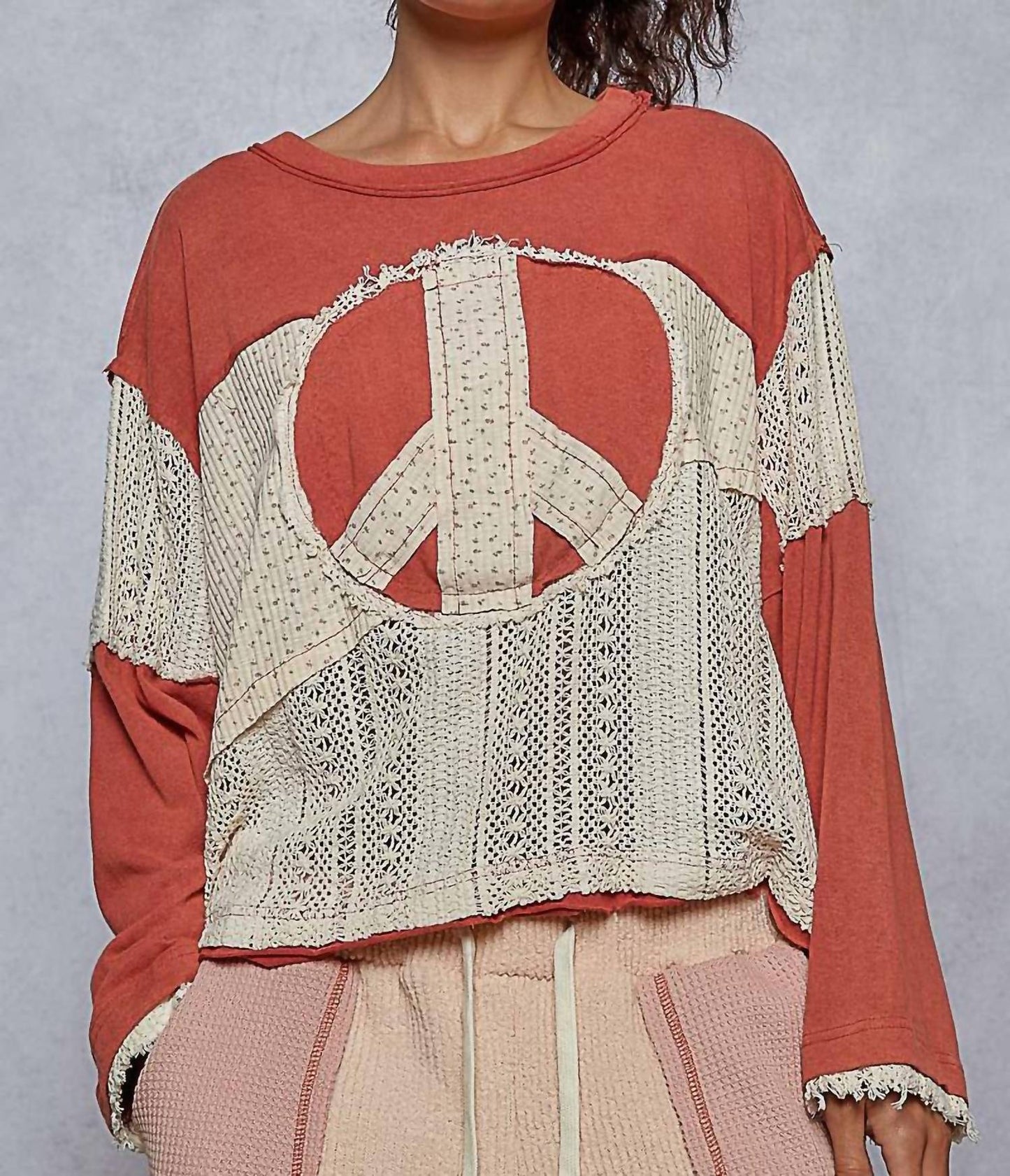 Pol - Peace Sign Crochet Patchwork Top