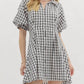 Entro - Gingham Pleated Bubble Sleeve Mini Dress