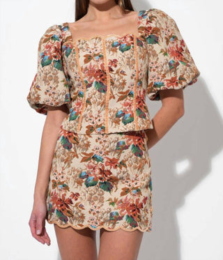 Adelyn Rae - Lori Tapestry Lace Up Mini Skirt