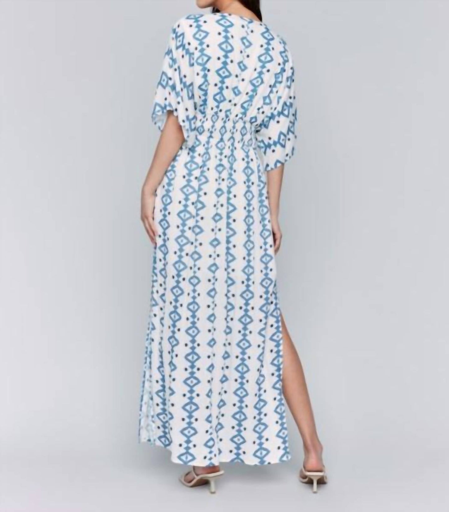 Charlie B - Printed Dolman Sleeve Maxi Dress With Side Slits