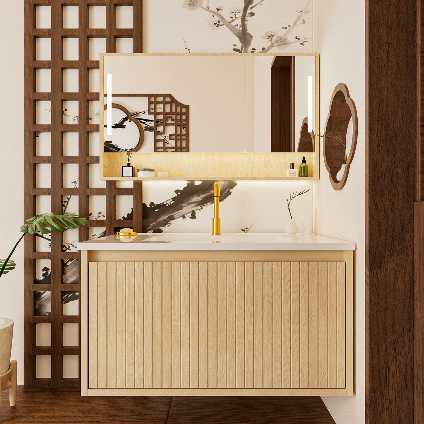 Wall Mounted Floating Bathroom Vanity With Sink and Drawers