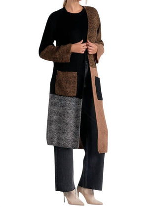 Elan - Suéter longo com blocos de cores e bolsos