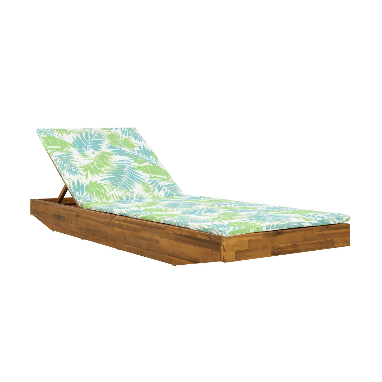 Acacia Wood Chaise Lounge with Teak Finish and Water-Repellent Cushion