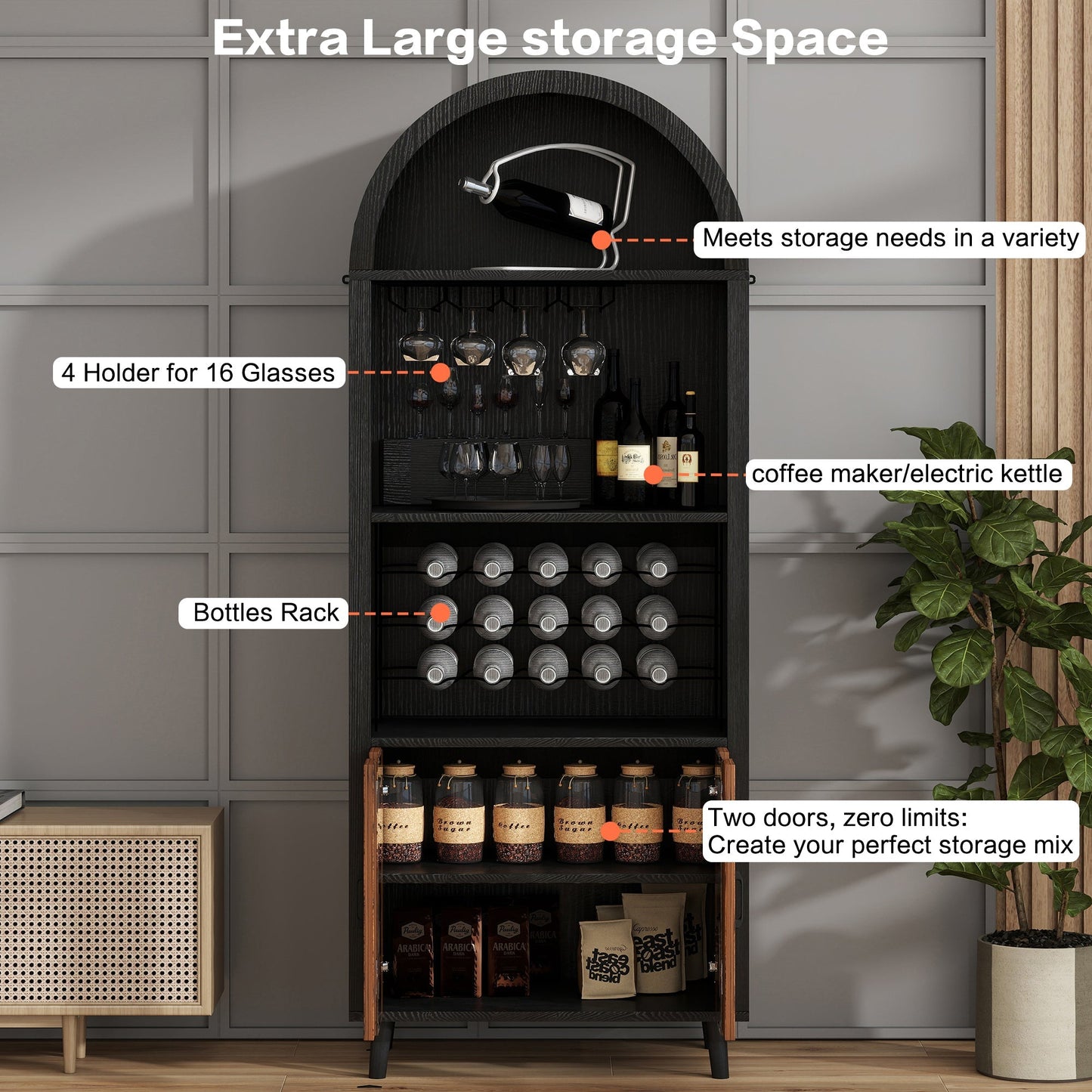71' Farmhouse Arched Wine Bar Cabinet