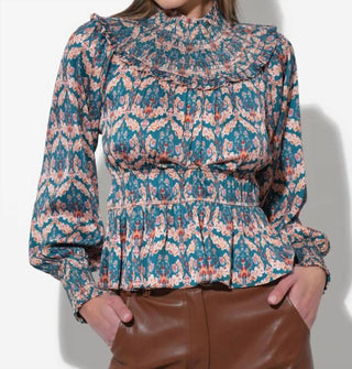 Adelyn Rae - Melodie Smocked Waist Mock Neck Blouse