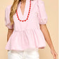 Tcec - Scalloped Split V-neck Puff Sleeve Top