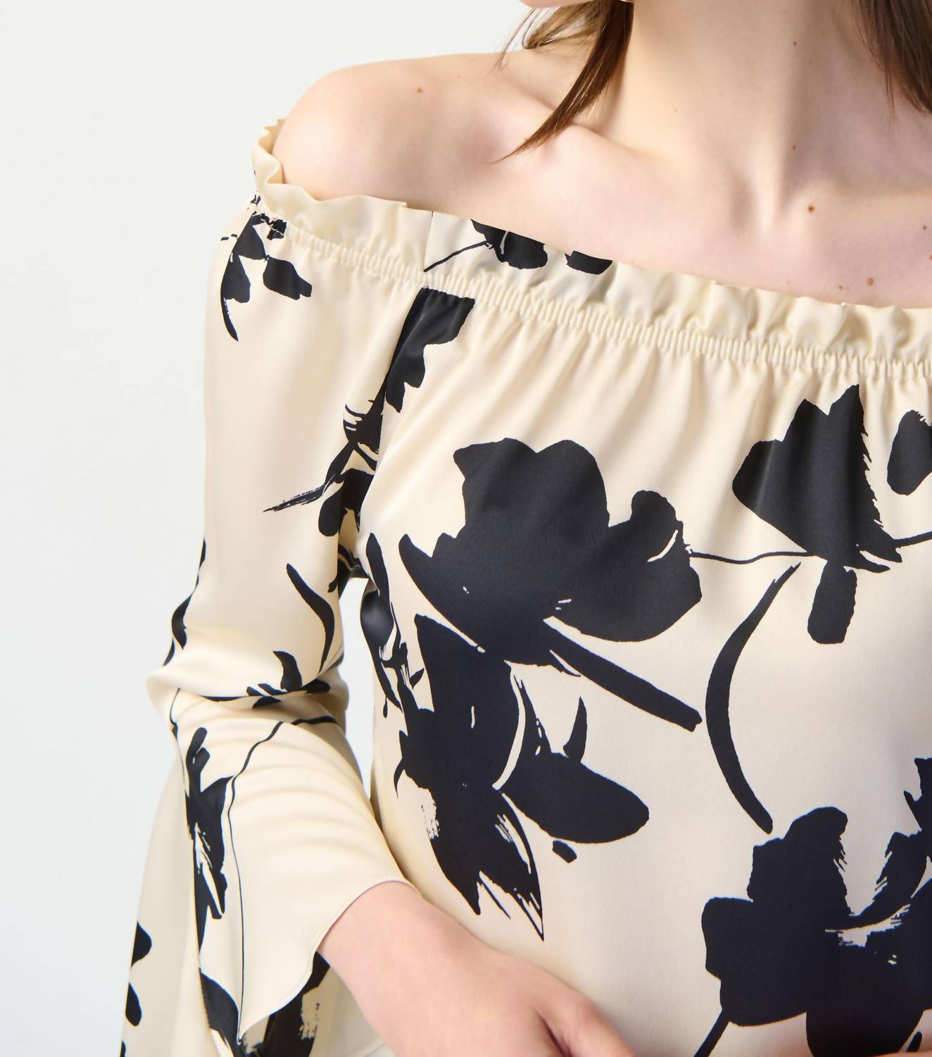 Joseph Ribkoff - Beige Floral Off The Shoulder Blouse