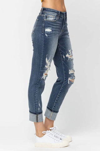 Judy Blue - Calça Jeans Boyfriend Destroy com Punho