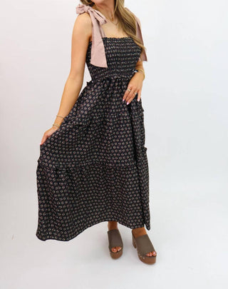 Entro - Vestido midi com estampa floral e laços nos ombros rosa